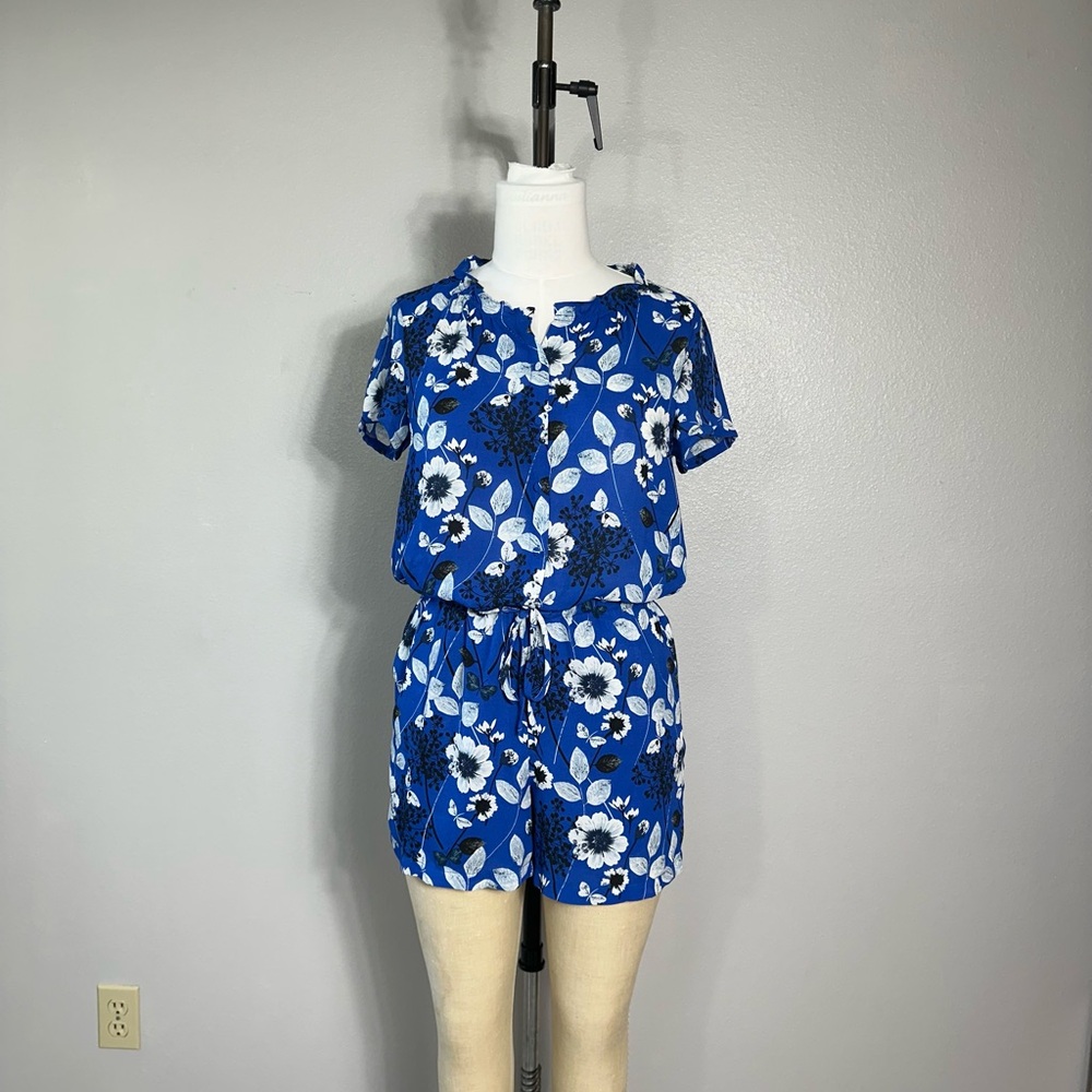 Floral Blue Women's Top Fleur Bleue Womens Romper Size 4 Jumpsuit Floral